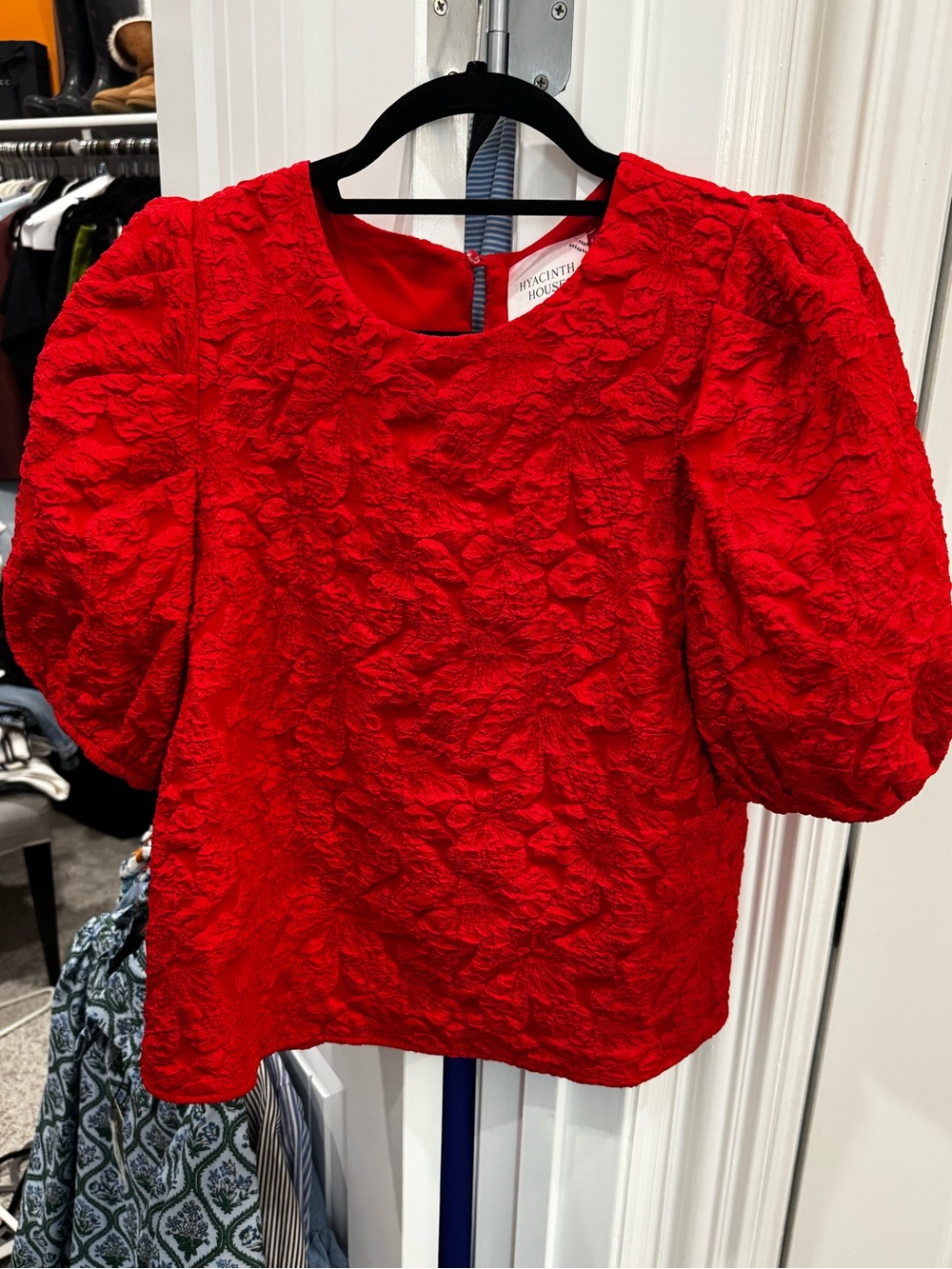 Tuckernuck Hyacinth House Red Textured Puff-Sleeve Top